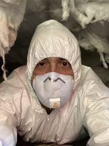 Mike suited and masked for a crawl space job